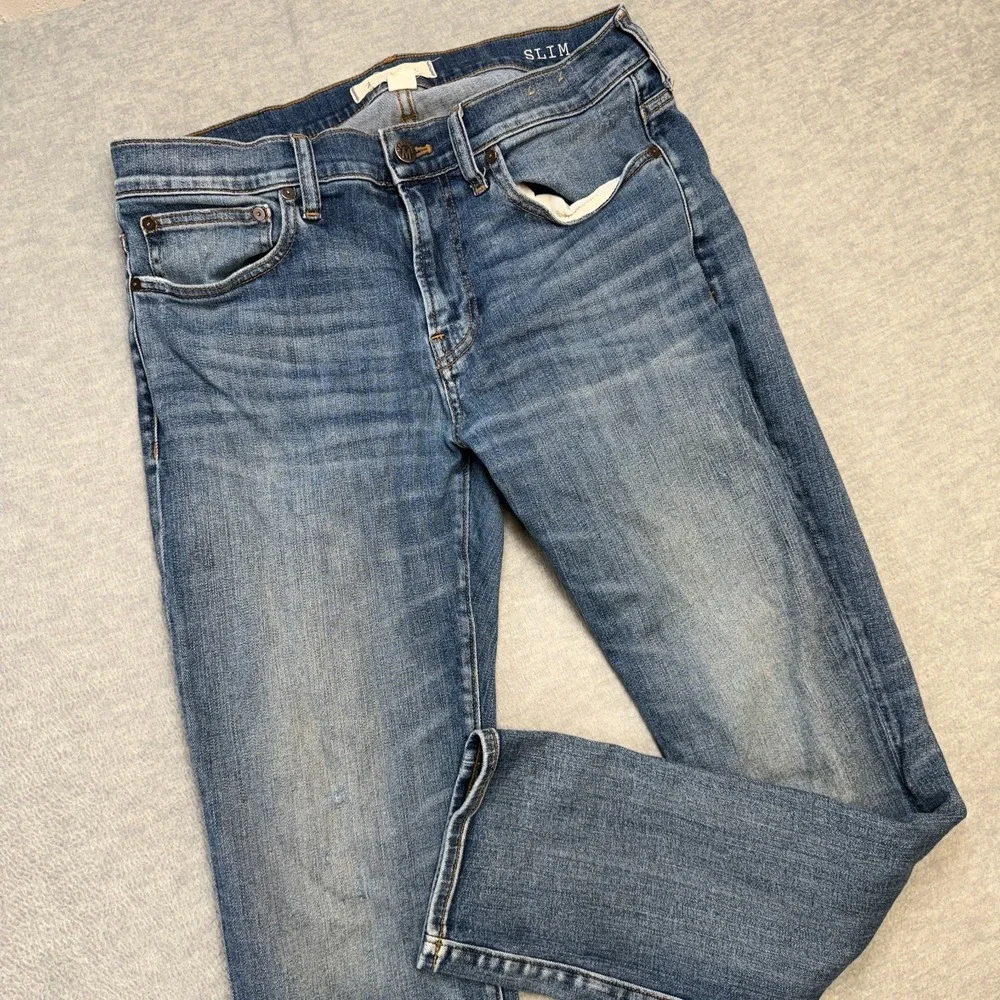 Madewell Jeans Mens 32x32 (31x30) Blue Slim Fit Stretch Whiskered‎ Denim Casual